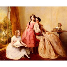 A Portrait Of Two Girls With Their Governess