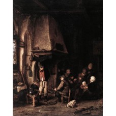 Interior of a Farmhouse with Skaters