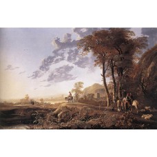 Evening Landscape with Horsemen and Shepherds