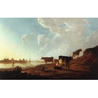 River Scene with Milking Woman