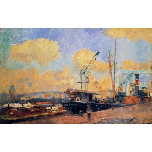 Steamers and Barges in the Port of Rouen Sunset