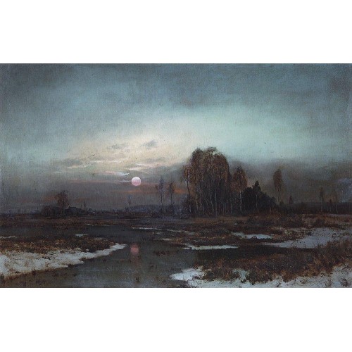 Autumn landscape with a swampy river in the moonlight 1871