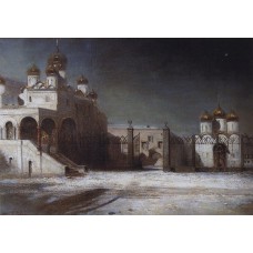 Cathedral square in the moscow kremlin at night 1878