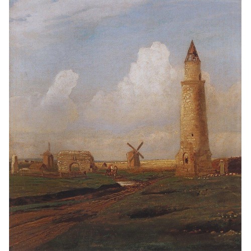 Village bulgarians small minaret and the ruins of the white house 1874