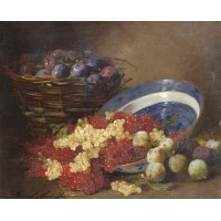 A still life with prunes and berries