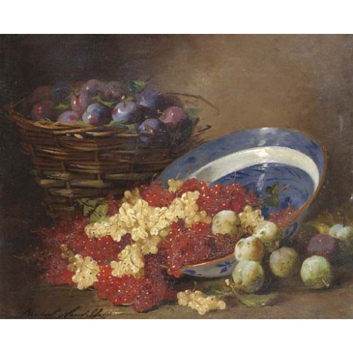 A still life with prunes and berries