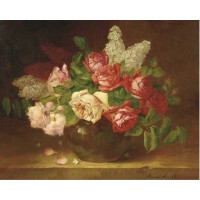 Roses and lilacs in a vase