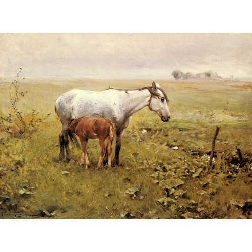 A Mare and her Foal in a Landscape