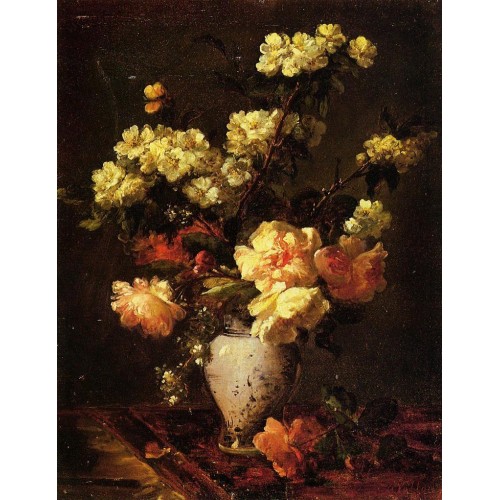 Peonies and Apple Blossoms in a Chinese Vase