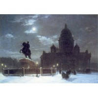 View of the isaac cathedral at moonlight night 1869 1