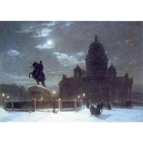 View of the isaac cathedral at moonlight night 1869 1