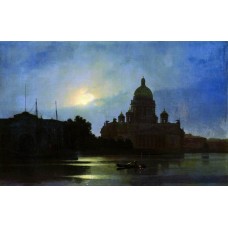 View of the isaac cathedral at moonlight night 1869