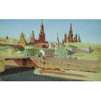 View of the moskvoretsky bridge the kremlin and the pokrovsky cathedral 1882