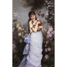 A Young Woman in a Rose Garden