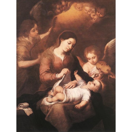 Mary and Child with Angels Playing Music