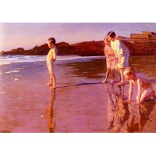 Children On The Beach At Sunset Valencia