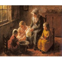 Mother and Children in an Interior