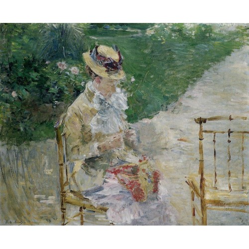 Young Woman Sewing in the Garden