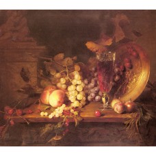 Still Life with Fruit a Glass of Wine and a Bronze Vessel o