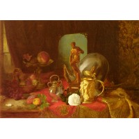 Still Life with Fruit Objets d'Art and a White Rose on a Ta
