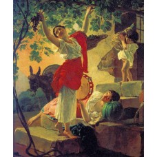 Girl gathering grapes in a suburb of naples