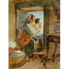 Italian woman with a child by a window