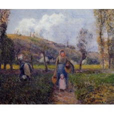 Peasant Woman and Child Harvesting the Fields Pontoise