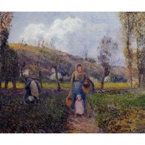 Peasant Woman and Child Harvesting the Fields Pontoise