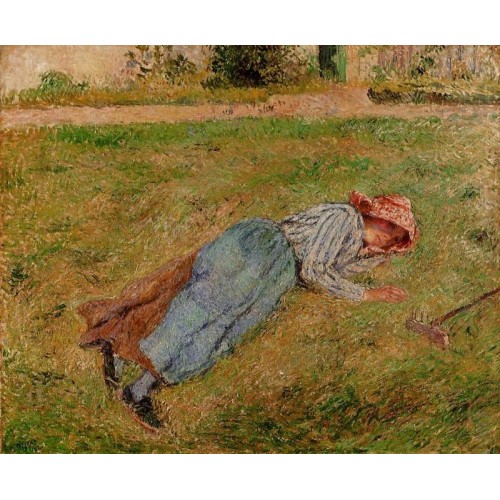 Resting Peasant Girl Lying on the Grass Pontoise