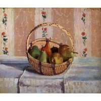 Still Life Apples and Pears in a Round Basket