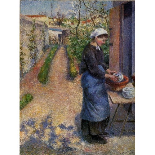 Young Woman Washing Plates