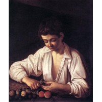 Boy Peeling a Fruit