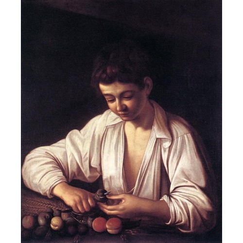Boy Peeling a Fruit