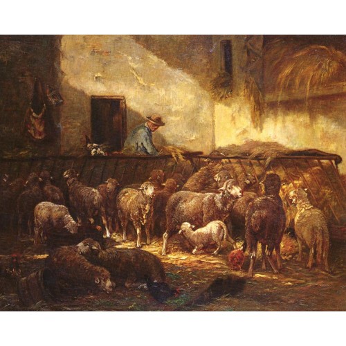 A Flock Of Sheep In A Barn