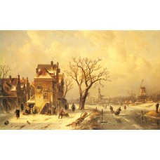 Skaters in a Frozen Winter Landscape