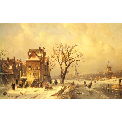 Skaters in a Frozen Winter Landscape