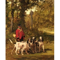 A Huntmaster with his Dogs on a Forest Trail