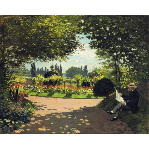 Adolphe monet reading in the garden