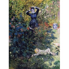 Camille and jean monet in the garden at argenteuil