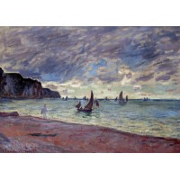 Fishing Boats by the Beach and the Cliffs of Pourville