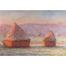 Haystacks white frost sunrise