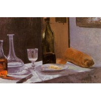 Still Life with Bottle Carafe Bread and Wine
