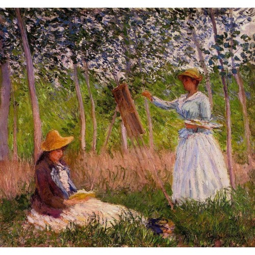 Suzanne Reading and Blanche Painting by the Marsh at Giverny