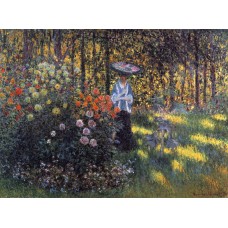 Woman with a parasol in the garden in argenteuil