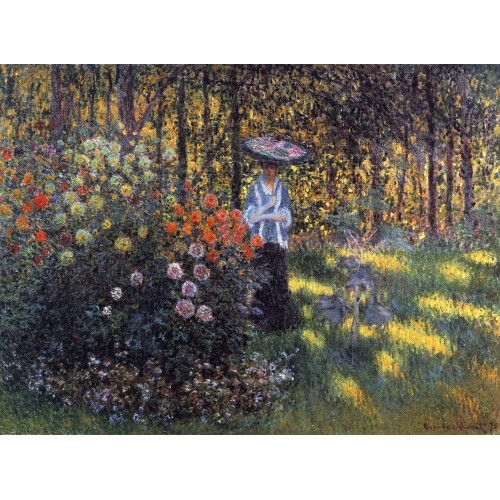 Woman with a parasol in the garden in argenteuil