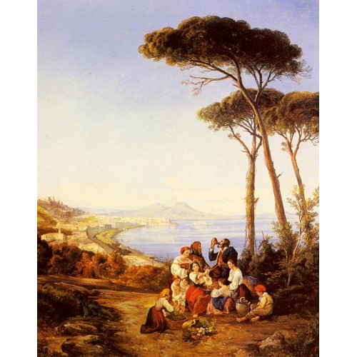 A Group Of Peasants With The Bay Of Naples Beyond