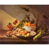 A Still Life With Fruit And Vegetables On A Table