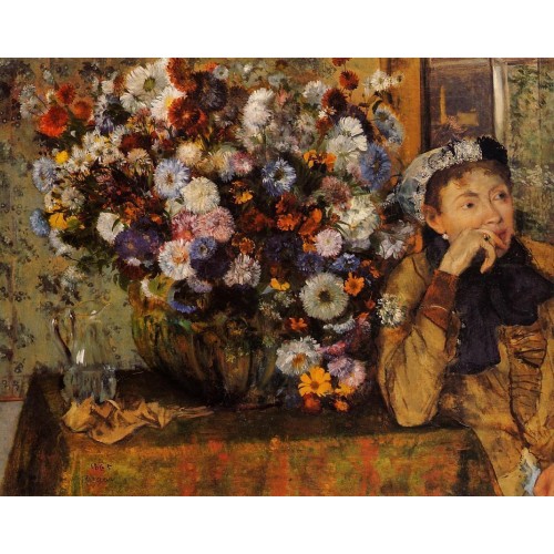 A Woman Seated beside a Vase of Flowers