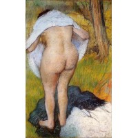 Nude Woman Pulling on Her Clothes