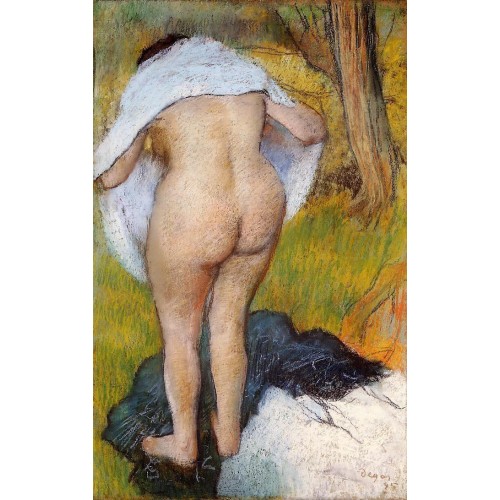 Nude Woman Pulling on Her Clothes